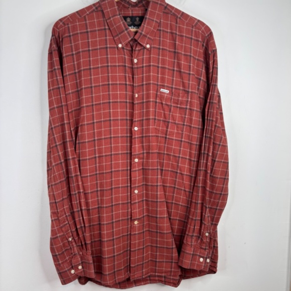 Barbour Flannel XXL Button Down Plaid Burnt Orange Rust Classic Preppy Old Money - Picture 1 of 10